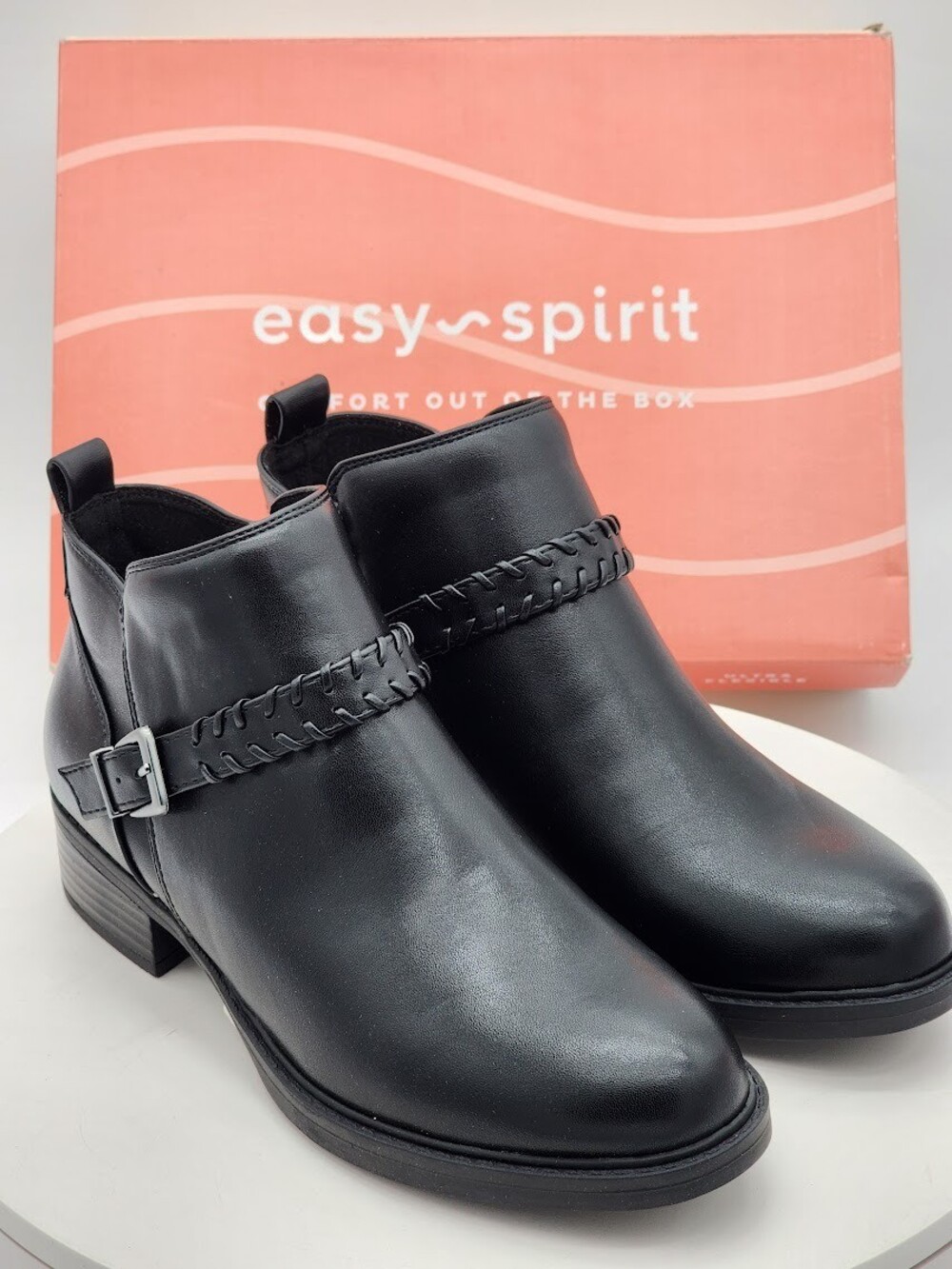 Easy Spirit Lannie3 Black Buckle Ankle Boots Women’s Size 6 M Side Zip Booties